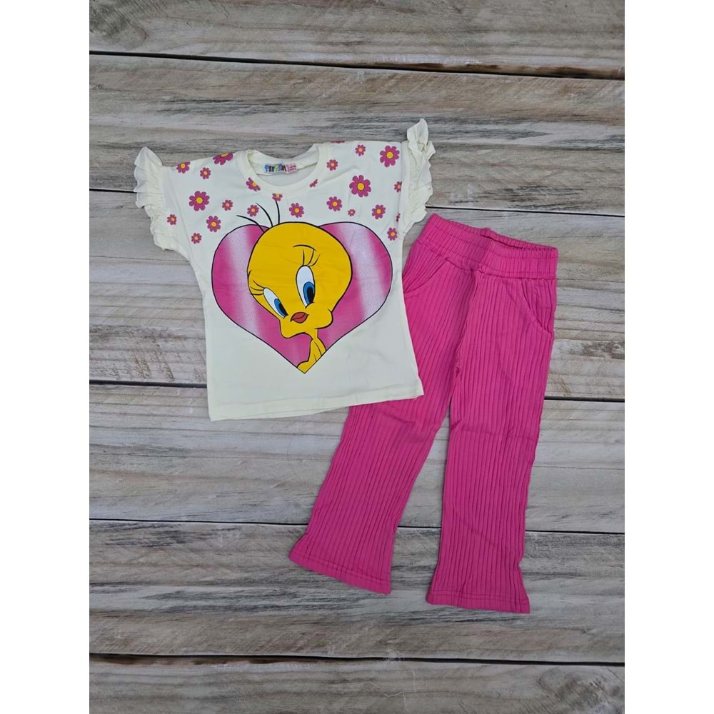 (3-10) Yaş TİNTİNİ TWEETY DESENLİ TAYTLI TAKIM - KOYU PEMBE - 5-6 YAŞ