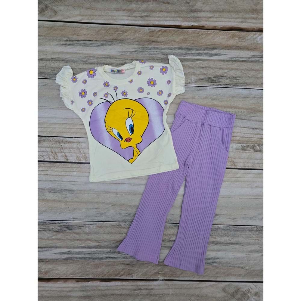 (3-10) Yaş TİNTİNİ TWEETY DESENLİ TAYTLI TAKIM - MOR - 6-7 YAŞ