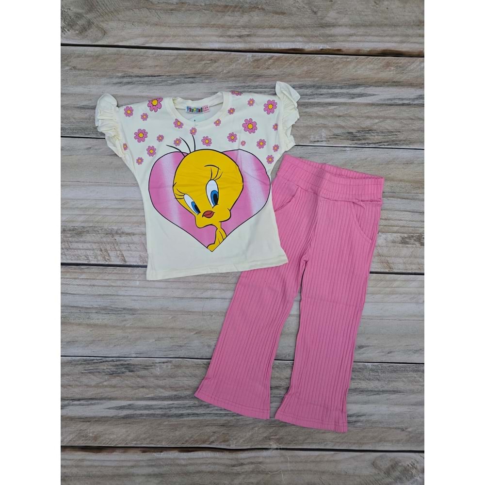(3-10) Yaş TİNTİNİ TWEETY DESENLİ TAYTLI TAKIM - PEMBE - 6-7 YAŞ