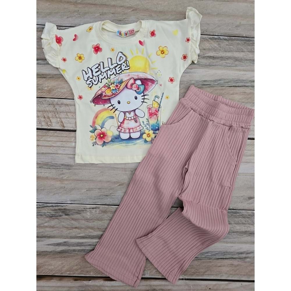 (3-10) yaş TİNTİNİ HELLO KITTY BASKILI TAYTLI TAKIM - GÜL KURUSU - 6-7 YAŞ