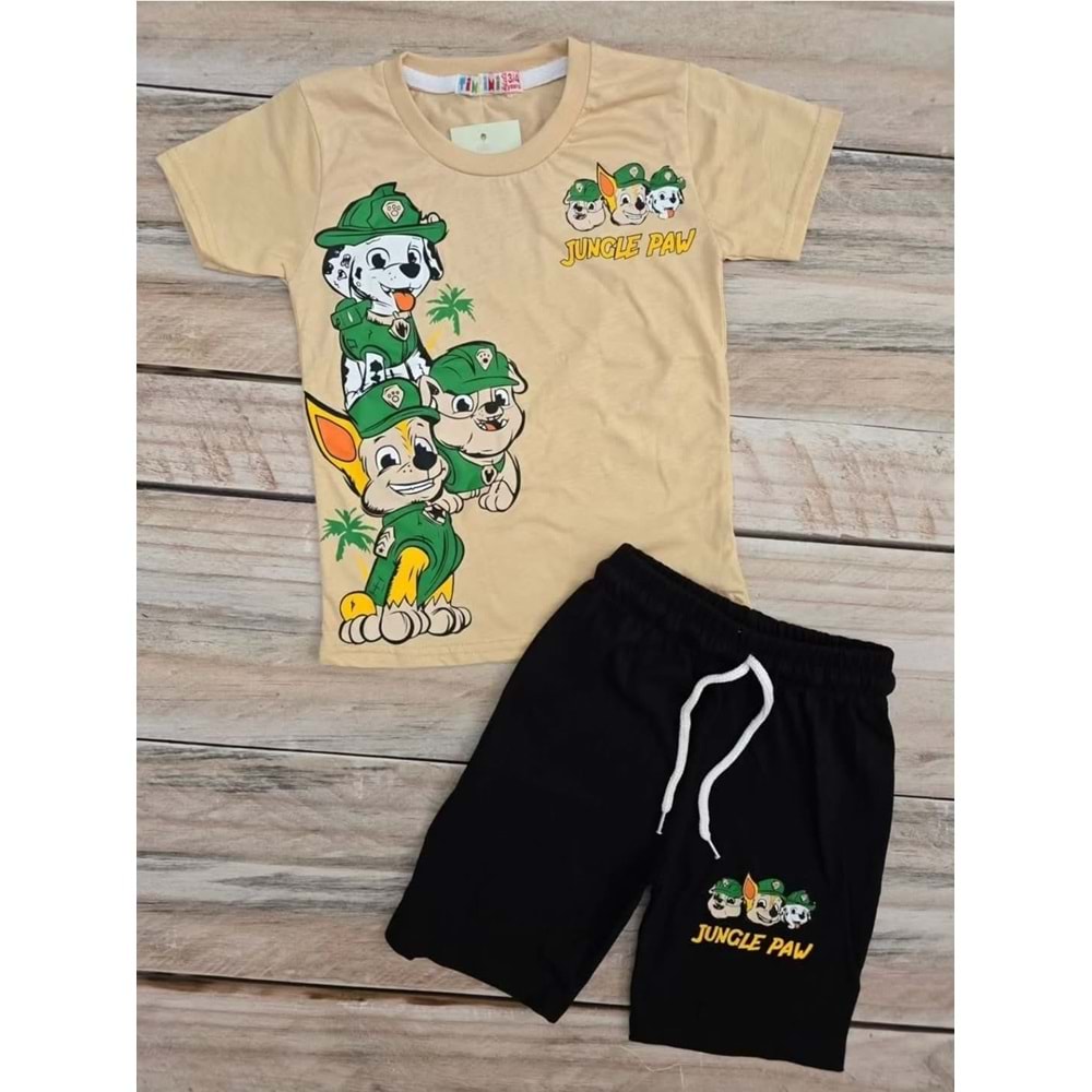 (3-10) Yaş TİNTİNİ PAW PETROL BASKILI ŞORTLU TAKIM - KAHVERENGİ - 3-4 YAŞ