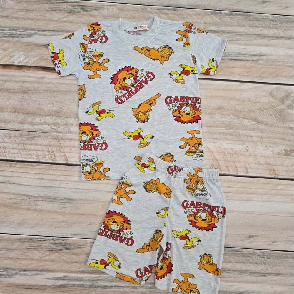 (3-10) Yaş DEFNECAN GARFIELD BASKILI ŞORTLU TAKIM - DESENLİ - 6-7 YAŞ