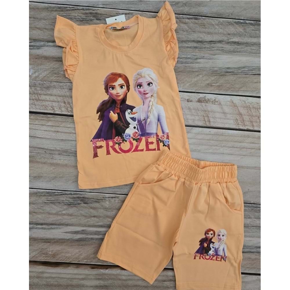 (3-10) Yaş TİNTİNİ FROZEN BASKILI ŞORTLU TAKIM - TURUNCU - 6-7 YAŞ