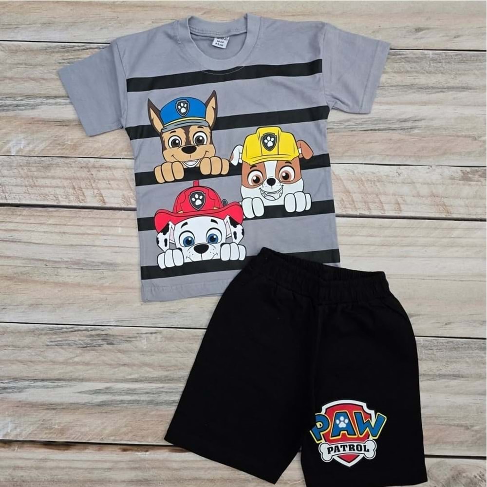 (4-10) Yaş OZMO KIDS ÇİZGİLİ PAW PETROL ŞORTLU TAKIM - GRİ - 5-6 YAŞ