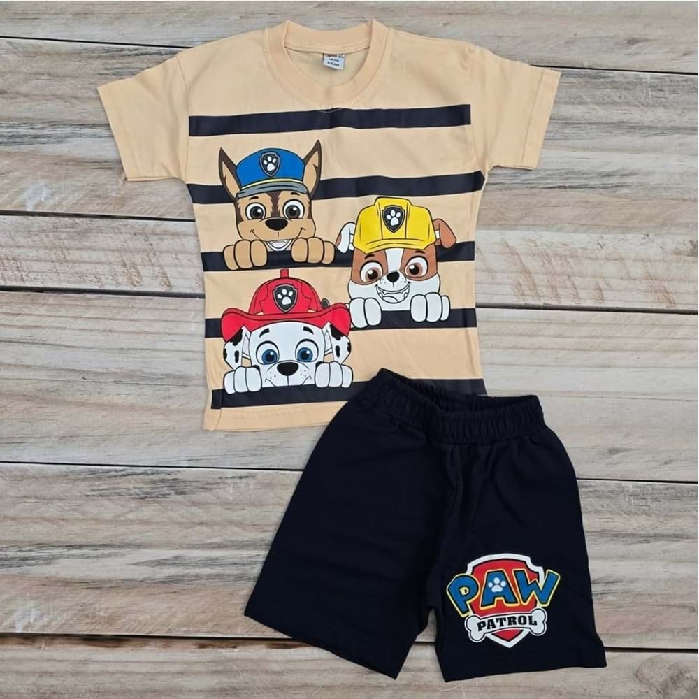 (4-10) Yaş OZMO KIDS ÇİZGİLİ PAW PETROL ŞORTLU TAKIM - KAHVERENGİ - 5-6 YAŞ
