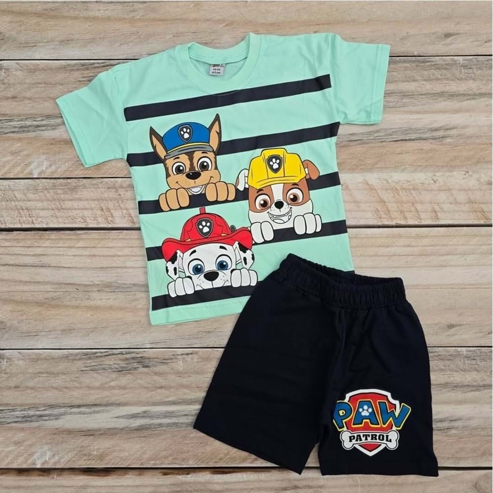 (4-10) Yaş OZMO KIDS ÇİZGİLİ PAW PETROL ŞORTLU TAKIM - YEŞİL - 6-7 YAŞ