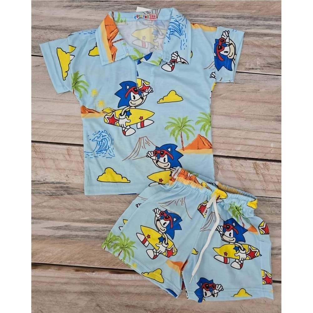 (3-10) Yaş TİNTİNİ YAKALI SONIC BASKILI ŞORTLU TAKIM - DESENLİ - 6-7 YAŞ