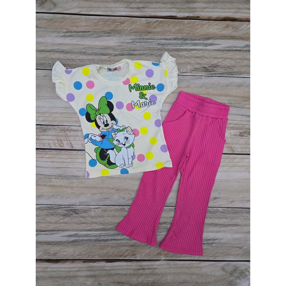 (3-10) Yaş TİNTİNİ MINNIE DESENLİ TAYTLI TAKIM - KOYU PEMBE - 5-6 YAŞ