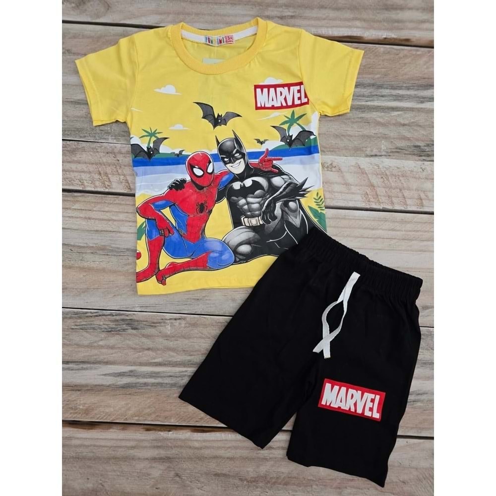 (3-10) Yaş TİNTİNİ MARVEL BASKILI ŞORTLU TAKIM - SARI - 6-7 YAŞ