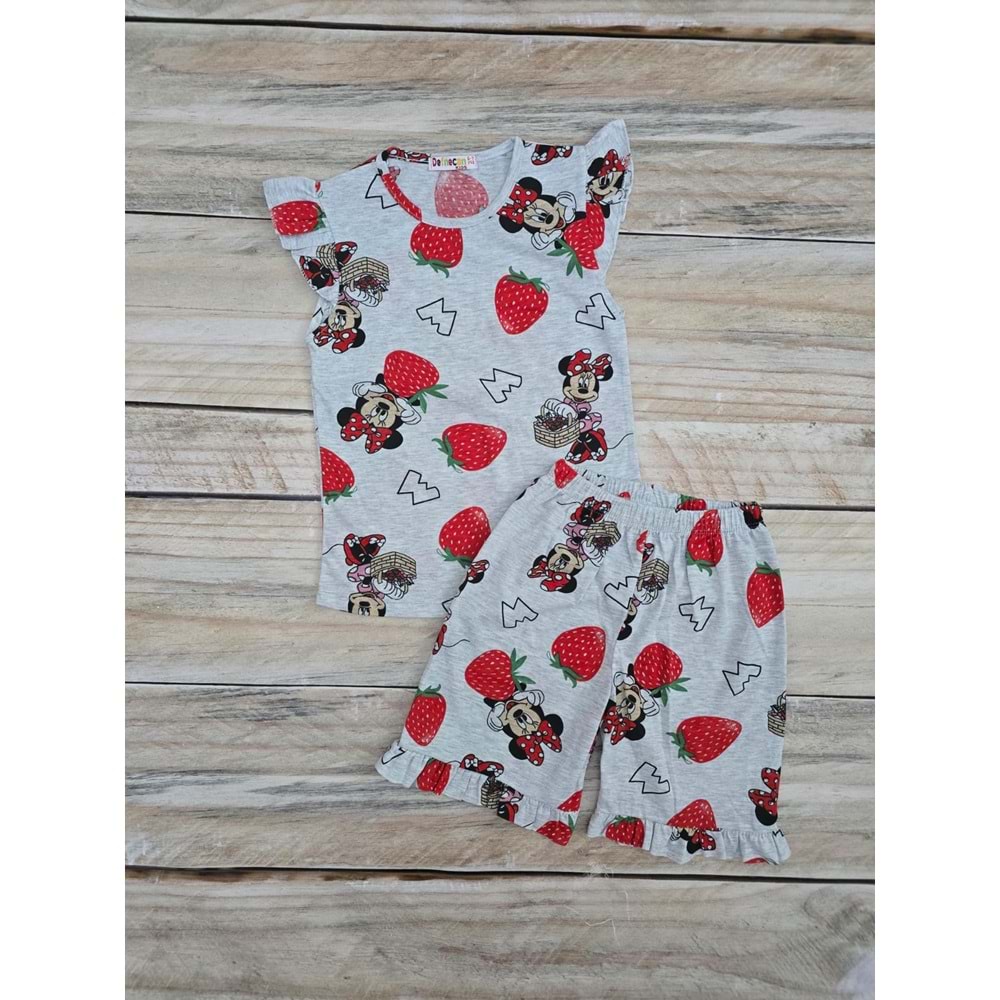 (5-10) Yaş DEFNECAN ÇİLEKLİ MINNIE BASKILI ŞORTLU TAKIM - DESENLİ - 7-8 YAŞ