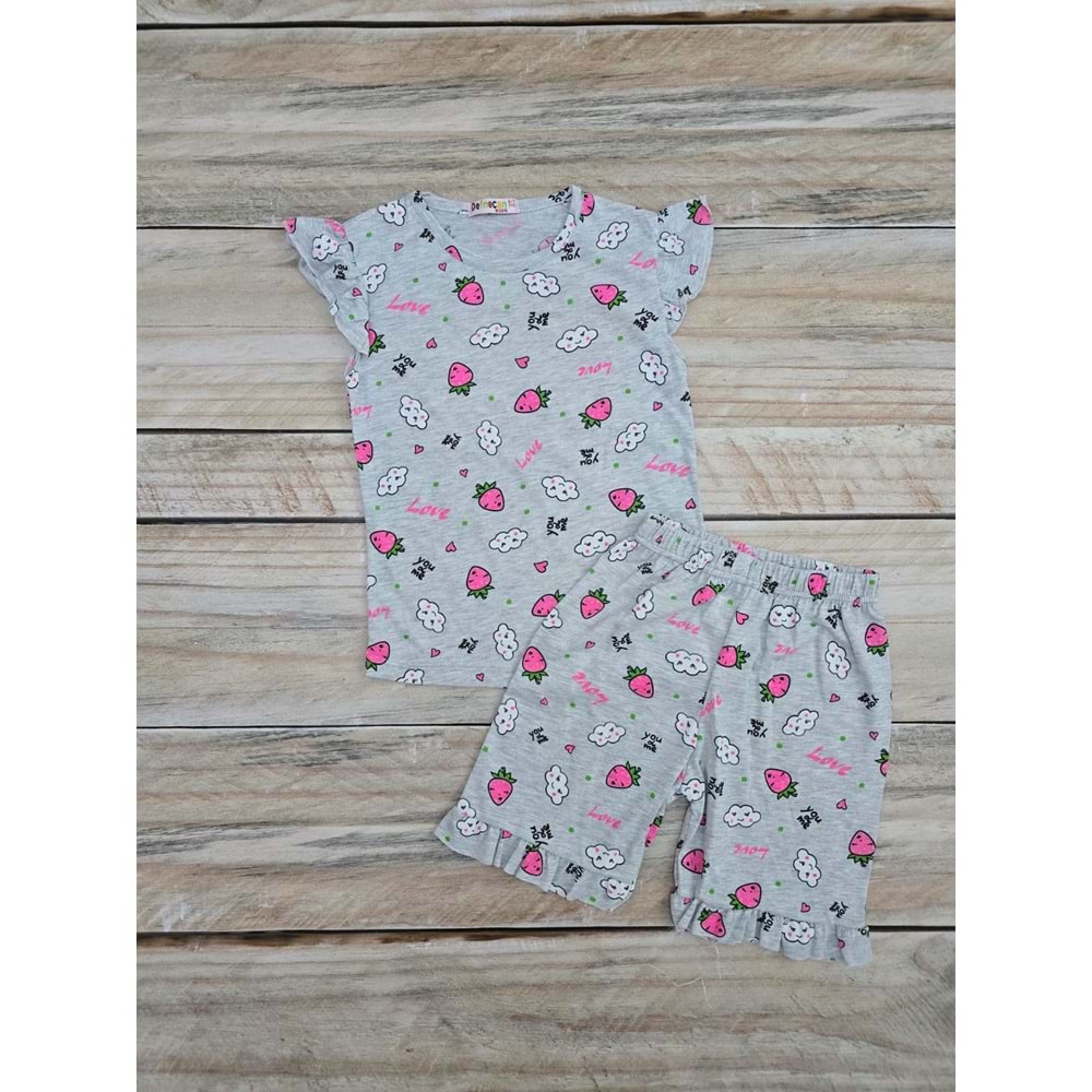 (5-10) Yaş DEFNECAN HAVUÇ BASKILI ŞORTLU TAKIM - DESENLİ - 7-8 YAŞ