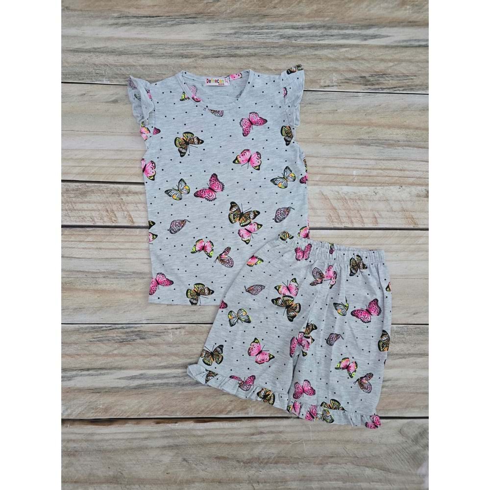 (5-10) Yaş DEFNECAN KELEBEK BASKILI ŞORTLU TAKIM - DESENLİ - 7-8 YAŞ