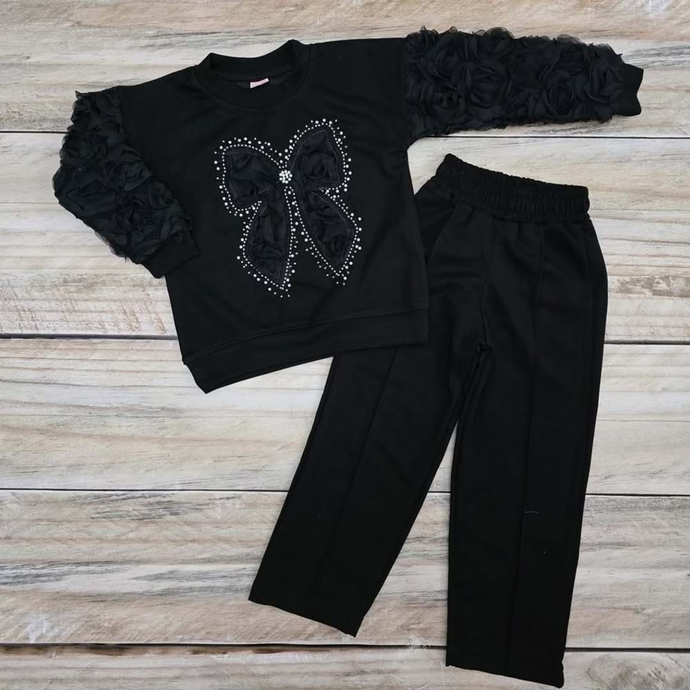 (4-8) Yaş TİDU KIDS KOLU GÜLLÜ MEVSİMLİK TAKIM - SİYAH - 7 YAŞ