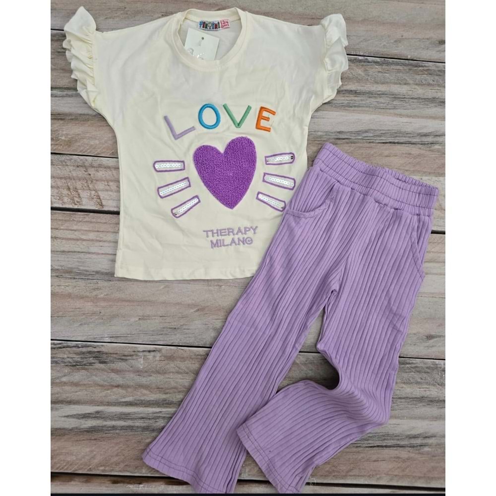 (3-10) Yaş LOVE DESENLİ TAYTLI TAKIM - MOR - 6-7 YAŞ