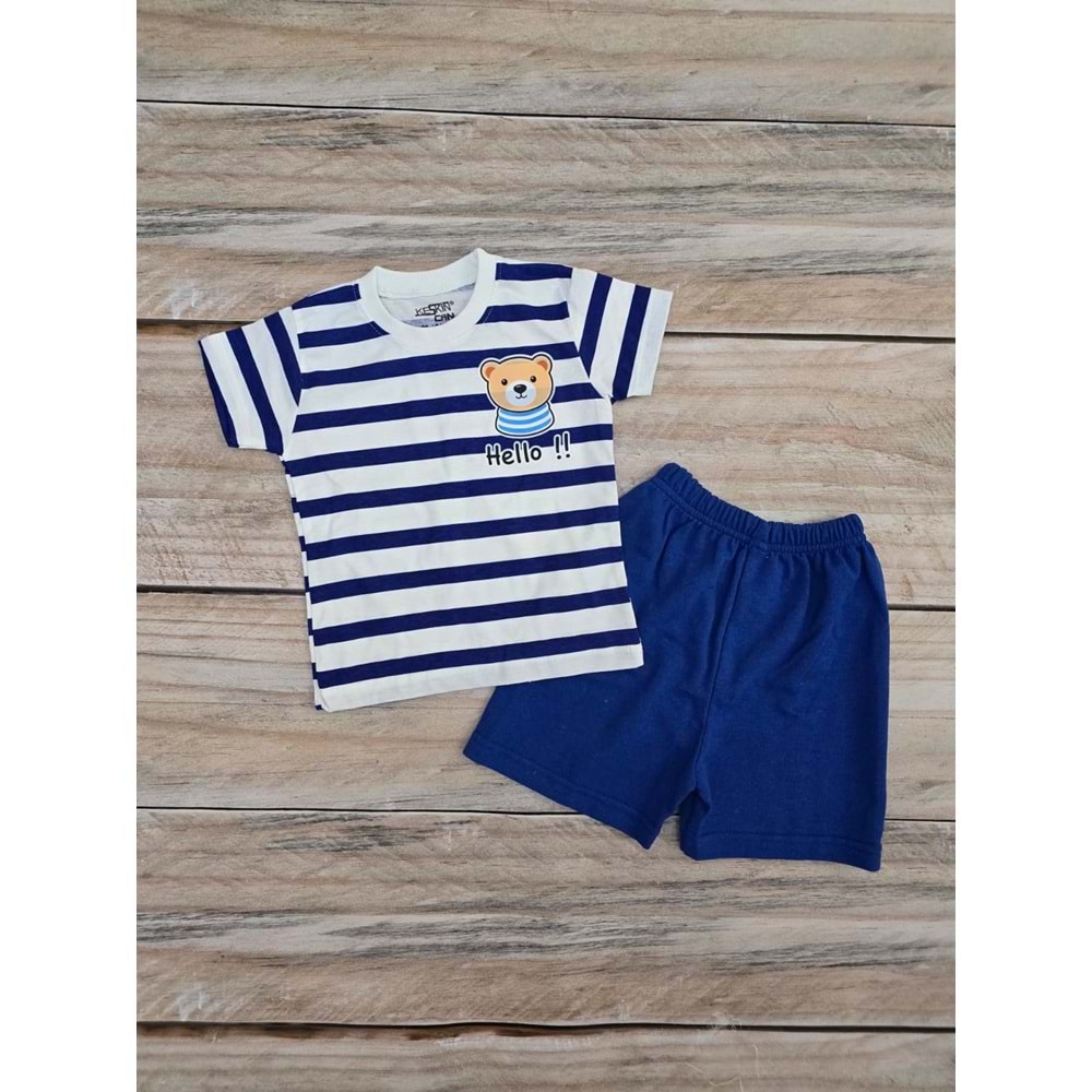 (2-5) Yaş KESKİNCAN HELLO AYICIKLI ŞORTLU TAKIM - SAKS MAVİSİ - 3 YAŞ