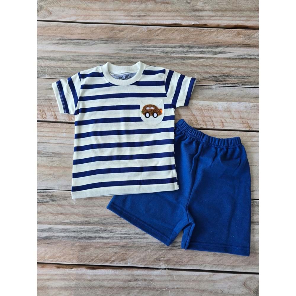 (2-5) Yaş KESKİNCAN ÇİZGİLİ ARABA BASKILI ŞORTLU TAKIM - SAKS MAVİSİ - 5 YAŞ