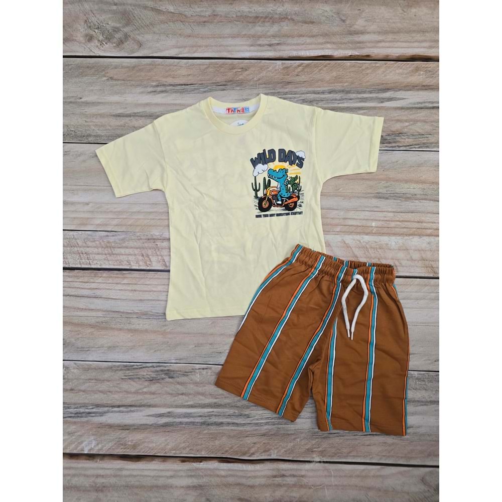 (3-10) Yaş TİNTİNİ WILD DAYS BASKILI ŞORTLU TAKIM - KAHVERENGİ - 9-10 YAŞ