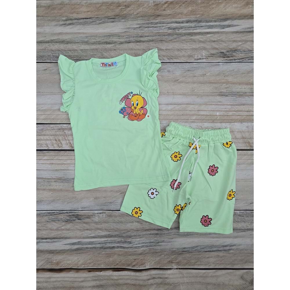 (3-10) Yaş TİNTİNİ TWEETY BASKILI ŞORTLU TAKIM - YEŞİL - 9-10 YAŞ