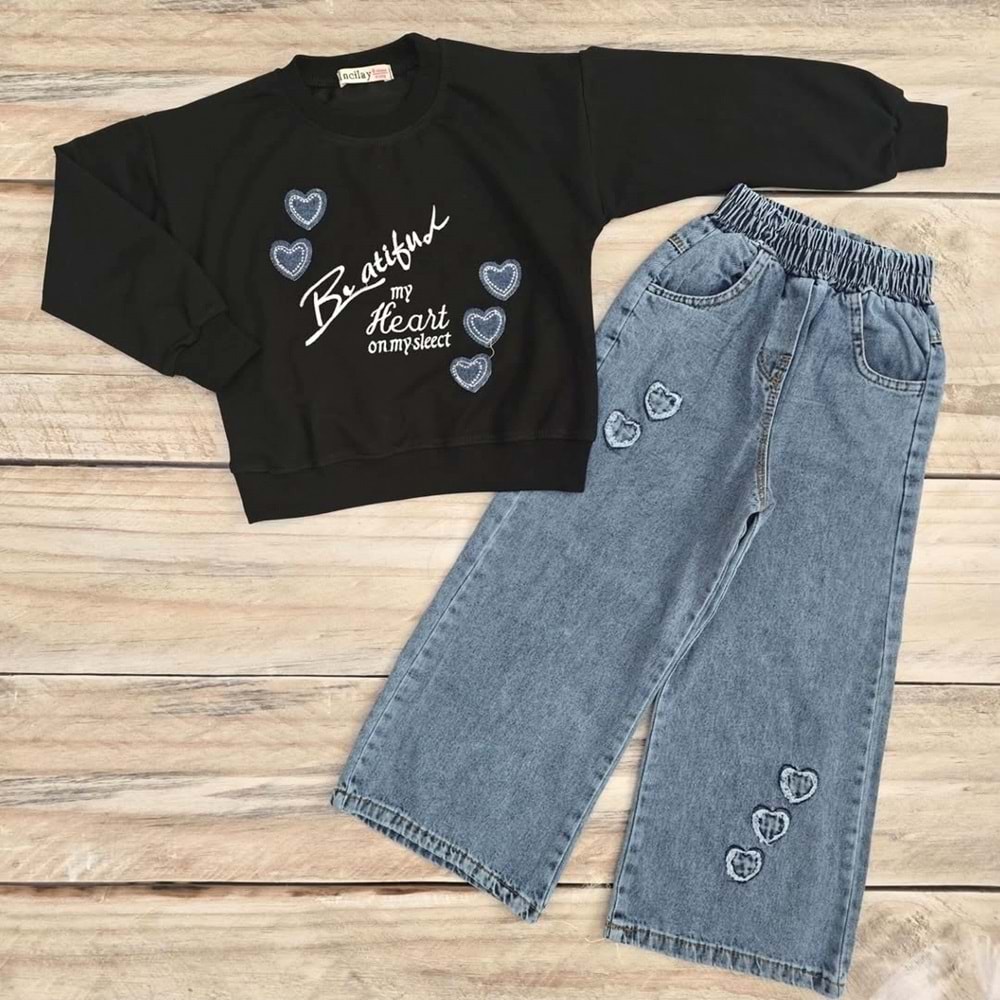 (6) Yaş İNCİLAY KALPLİ KOT TAKIM - DESENLİ - 6 YAŞ