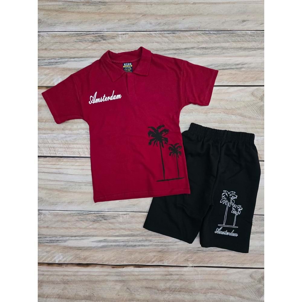 (4-13) Yaş MEMOCAN LAKOS TİŞÖRT KAPRİ TAKIM - BORDO - 4-5 YAŞ