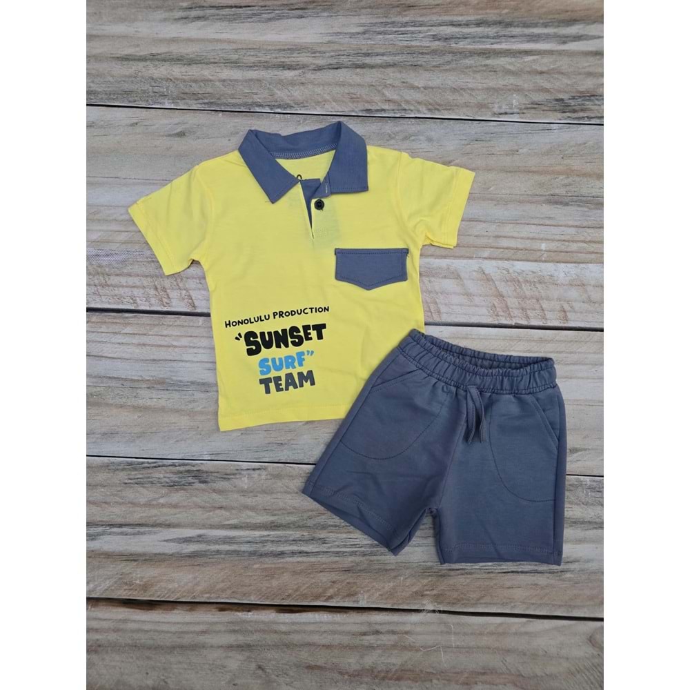 (1-4) Yaş TOMICO YAKALI ŞORTLU PENYE TAKIM - SARI - 1 YAŞ