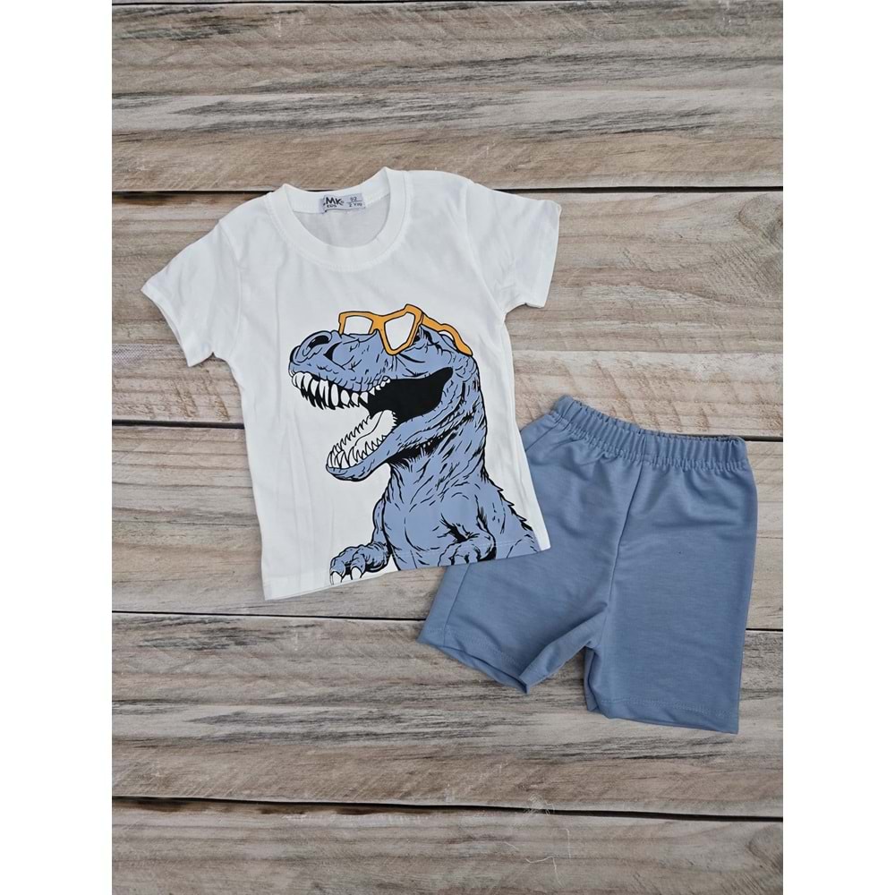 (2-9) Yaş CMK DİNAZOR BASKILI ŞORTLU TAKIM - MAVİ - 2 YAŞ