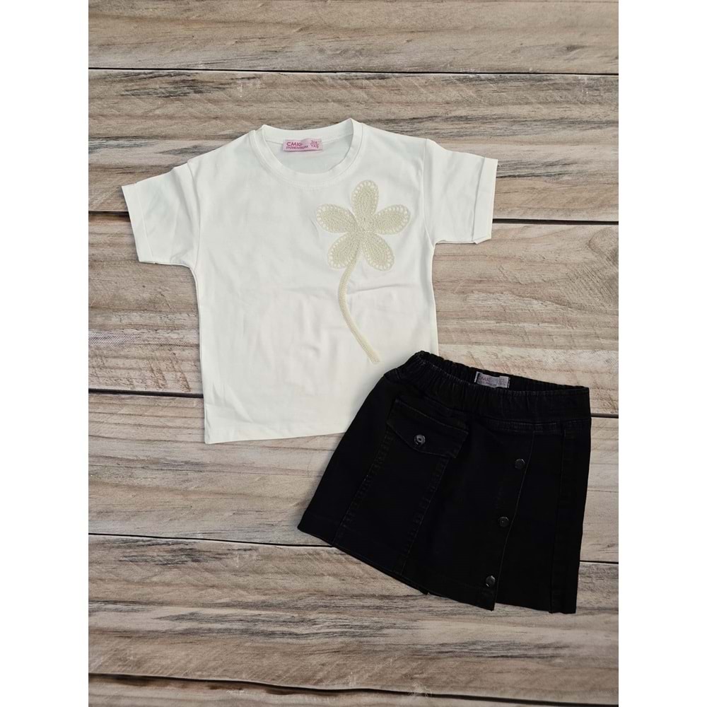 (3-10) Yaş CMK ŞORT ETEKLİ KOT TAKIM - BEYAZ - 9-10 YAŞ