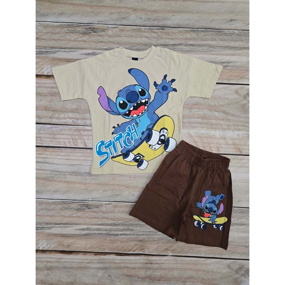 (3-10) Yaş MDY STITCH BASKILI ŞORTLU TAKIM - KREM - 4-5 YAŞ