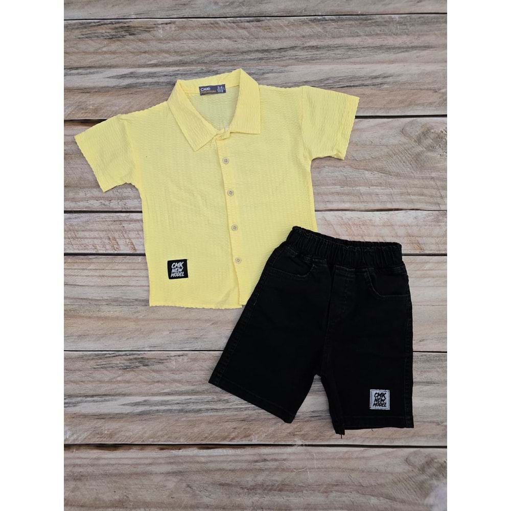(3-10) Yaş CMK GÖMLEKLİ KOT ŞORTLU TAKIM - SARI - 3-4 YAŞ