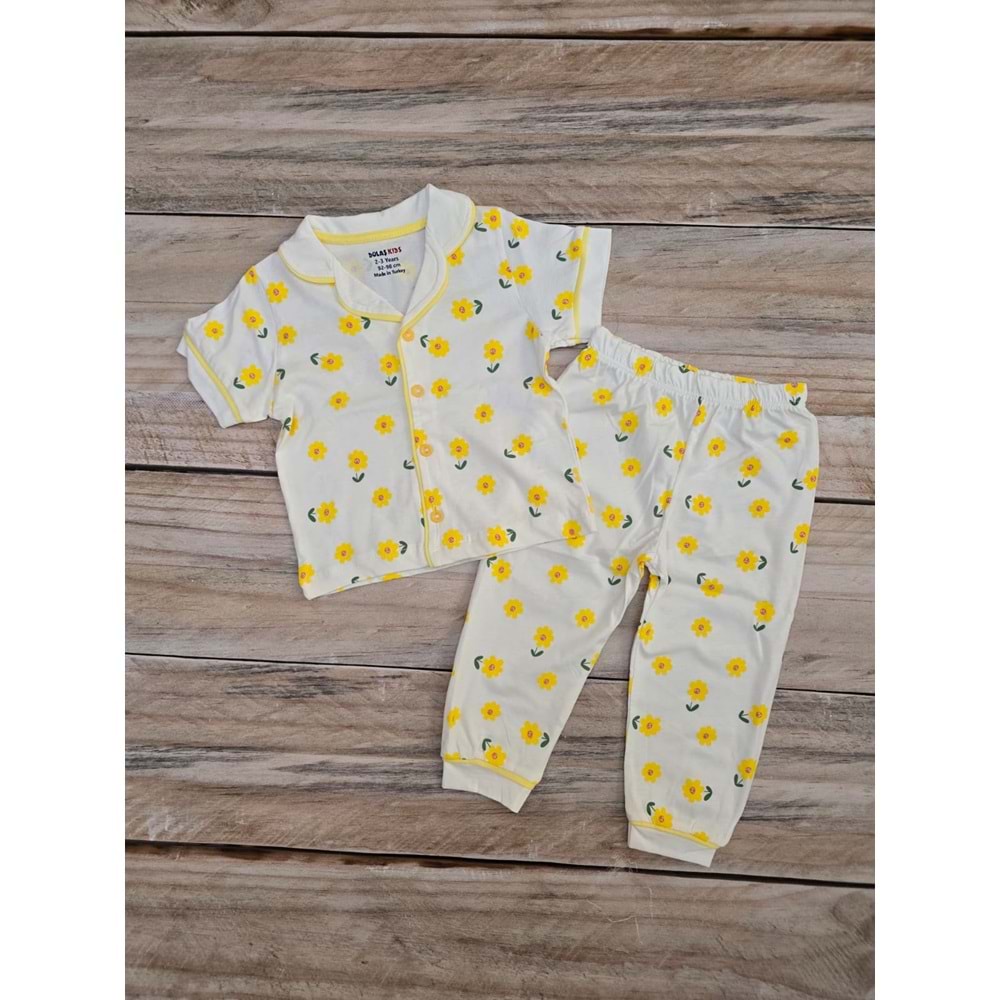 (2-6) Yaş DOLAŞ KIDS PAPATYA DESENLİ YAZLIK DÜĞMELİ PİJAMA TAKIMI - DESENLİ - 5-6 YAŞ