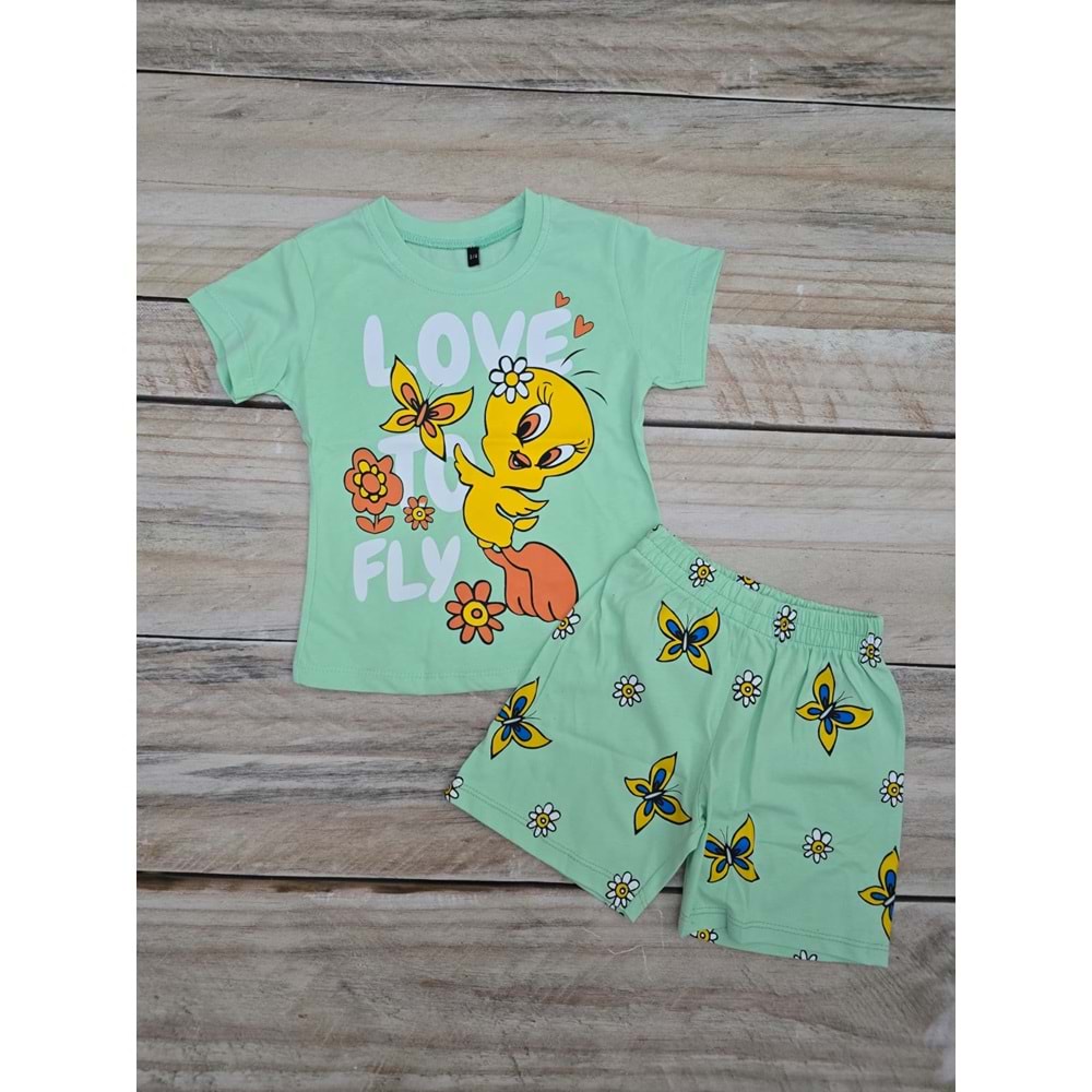 (3-10) Yaş TOMICO TWEETY DESENLİ ŞORTLU TAKIM - YEŞİL - 8-9 YAŞ