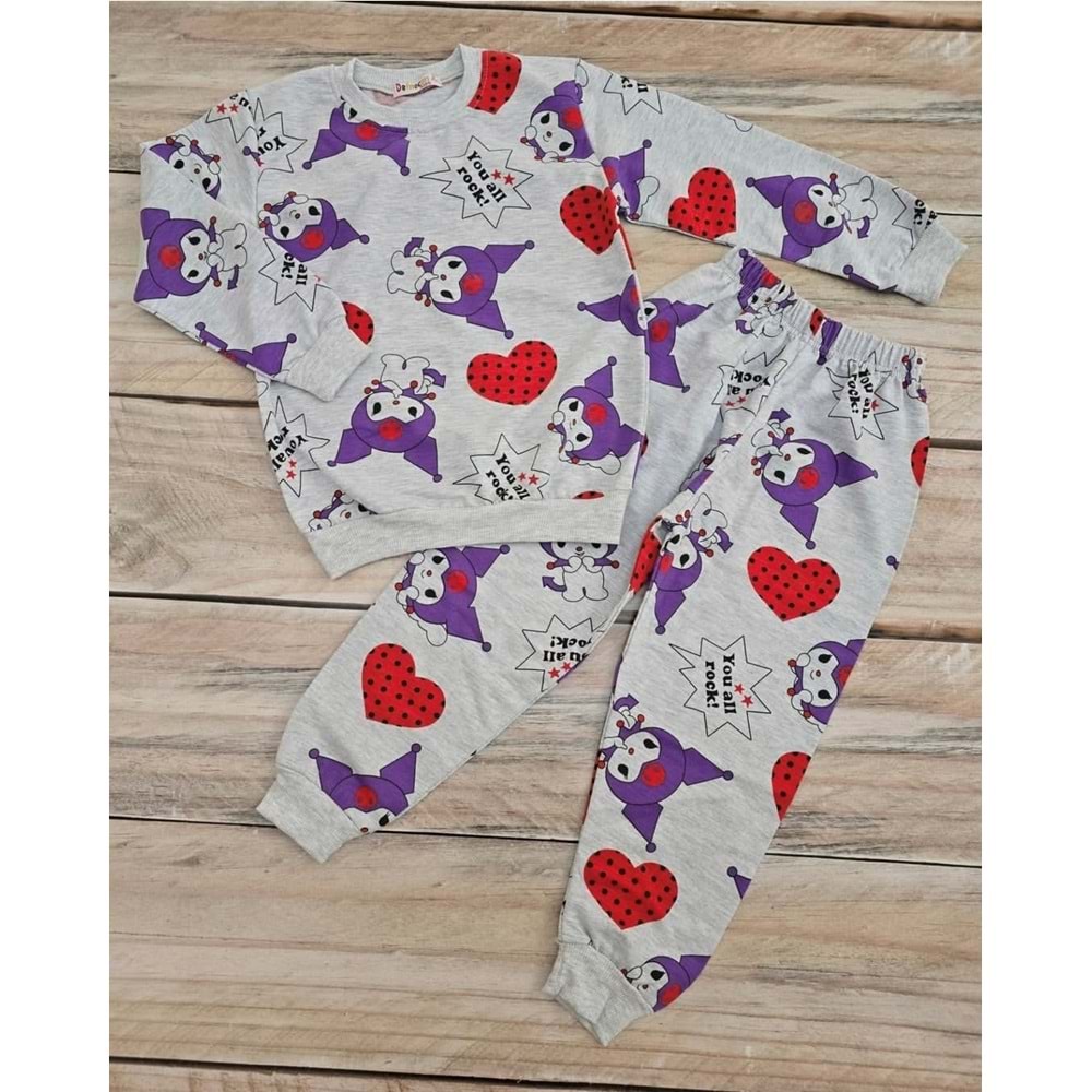 (9-11) Yaş DEFNECAN KUROMİ DESENLİ MEVSİMLİK TAKIM - GRİ - 11 YAŞ