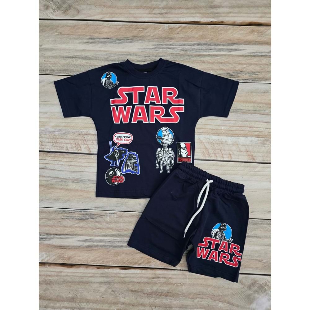 (3-10) Yaş JELIBOOM STAR WARS BASKILI ŞORTLU TAKIM - DESENLİ - 7-8 YAŞ