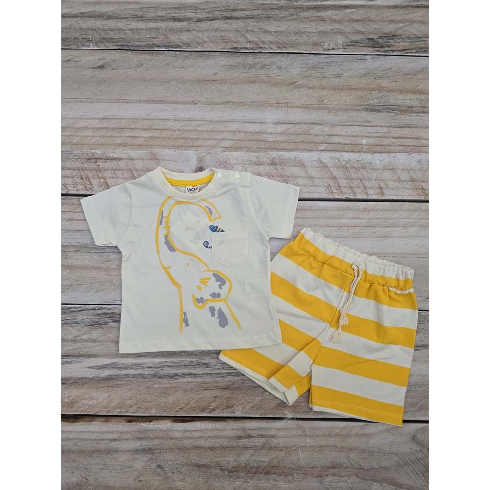 (9-24) Ay WOW FİL BASKILI ŞORTLU TAKIM - SARI - 9 AYLIK