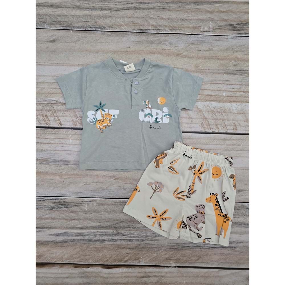 (6-18) Ay AİR BABY GRİ FRIENDS BASKILI ŞORTLU TAKIM - GRİ - 6 AYLIK