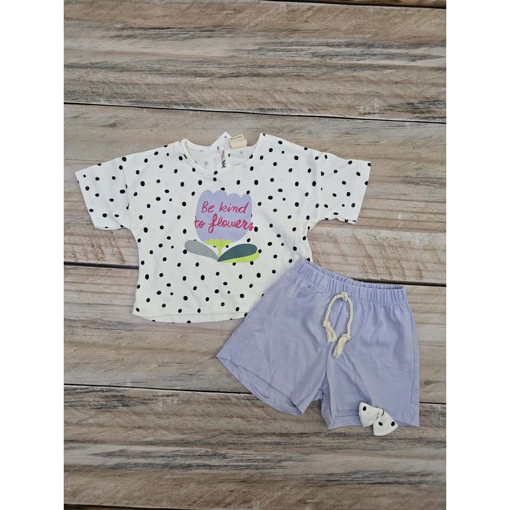 (6-18) Ay AİR BABY LALE BASKILI ŞORTLU TAKIM - MOR - 6 AYLIK