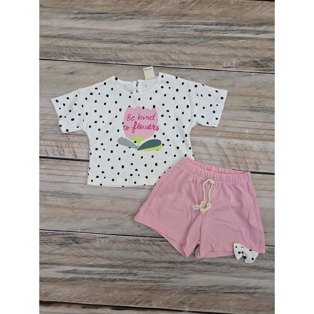 (6-18) Ay AİR BABY LALE BASKILI ŞORTLU TAKIM - PEMBE - 12 AYLIK