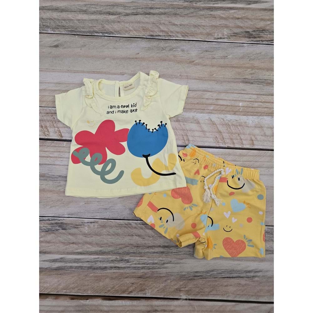(6-18) Ay AİR BABY COOL KİD BASKILI ŞORTLU TAKIM - SARI - 6 AYLIK