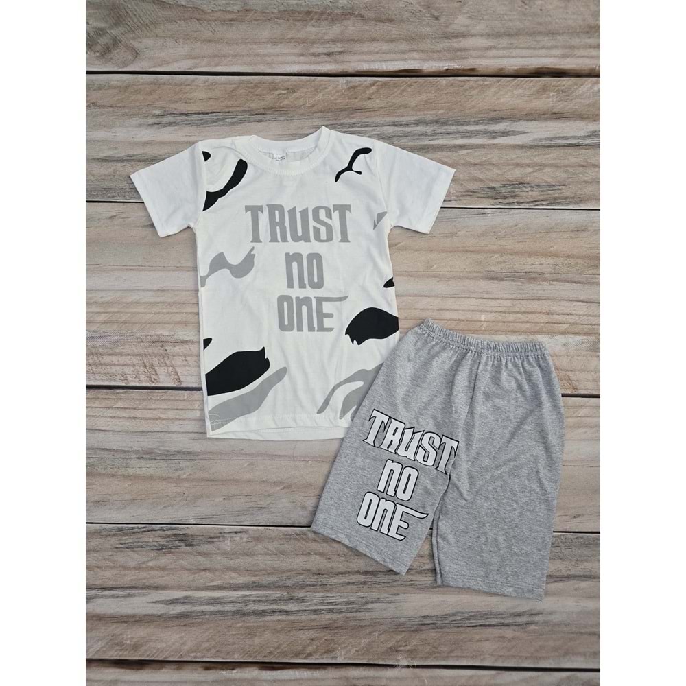 (3-7) Yaş SELFİE TRUST NO ONE BASKILI ŞORTLU TAKIM - GRİ - 3 YAŞ