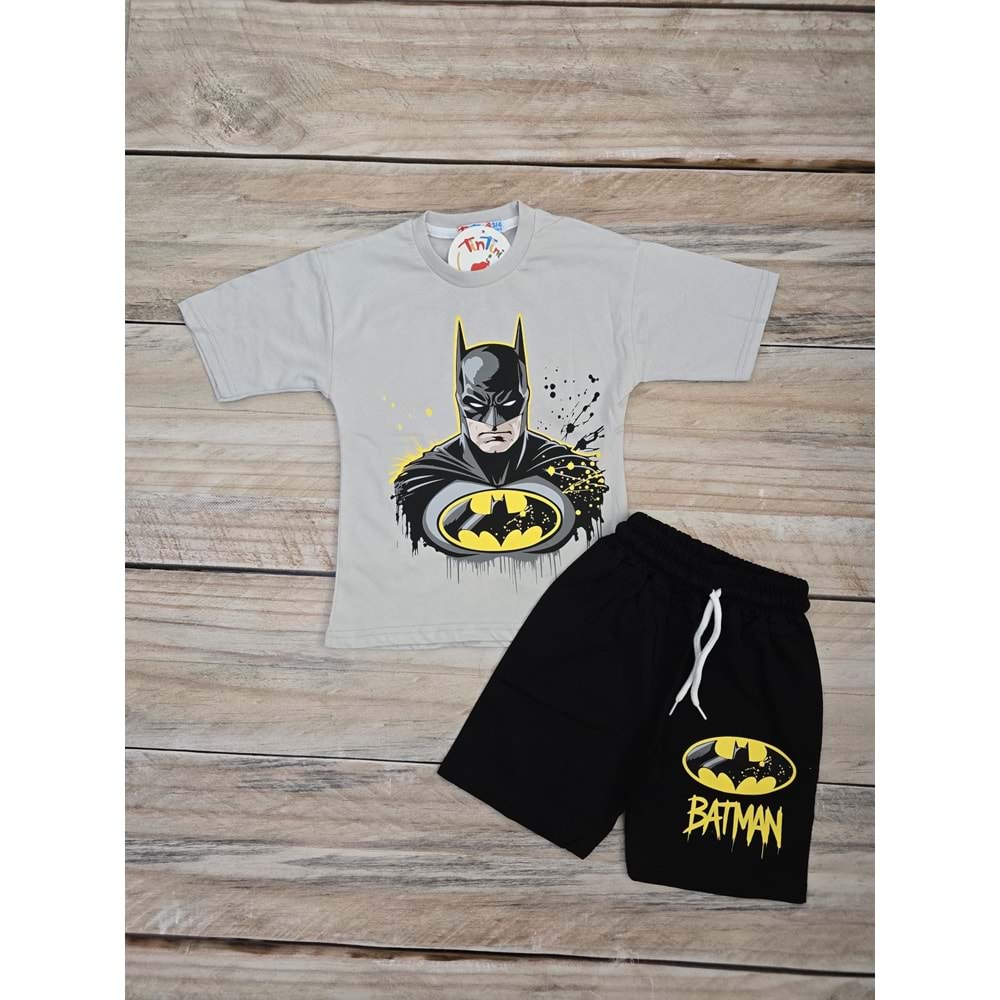 (3-10) Yaş TİNTİNİ BATMAN BASKILI ŞORTLU TAKIM - GRİ - 6-7 YAŞ