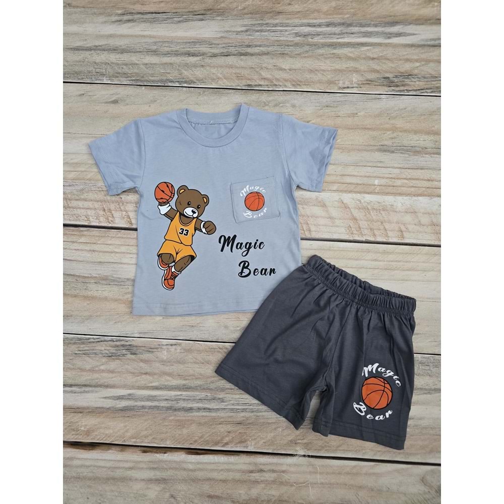 (1-4) Yaş BAMBU KIDS AYICIKLI ŞORTLU TAKIM - MAVİ - 1 YAŞ