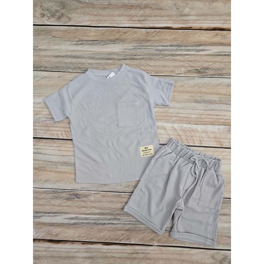 (6-10) Yaş KOKTEYL KIDS GÖĞÜS CEPLİ ŞORTLU TAKIM - GRİ - 8 YAŞ