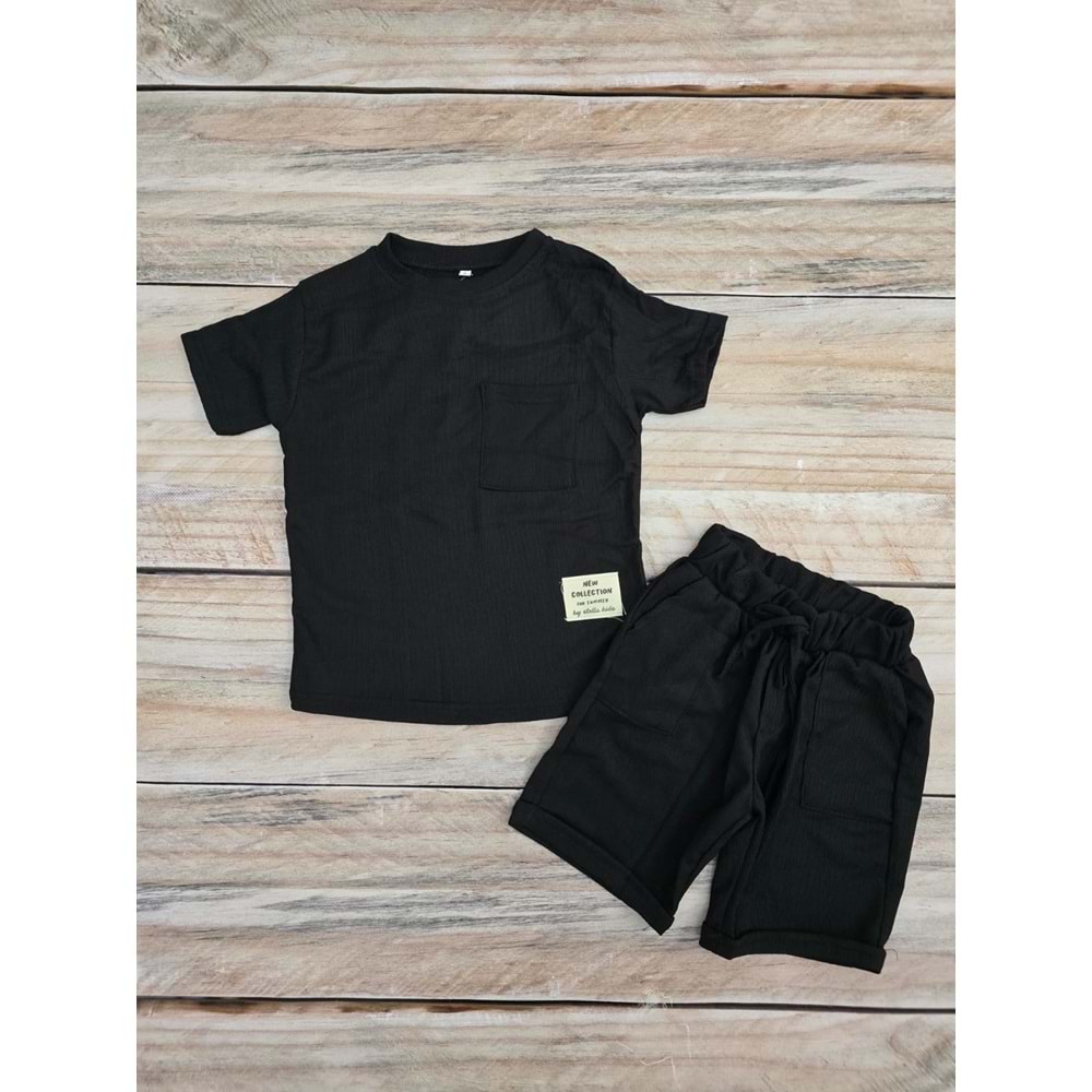(6-10) Yaş KOKTEYL KIDS GÖĞÜS CEPLİ ŞORTLU TAKIM - SİYAH - 10 YAŞ