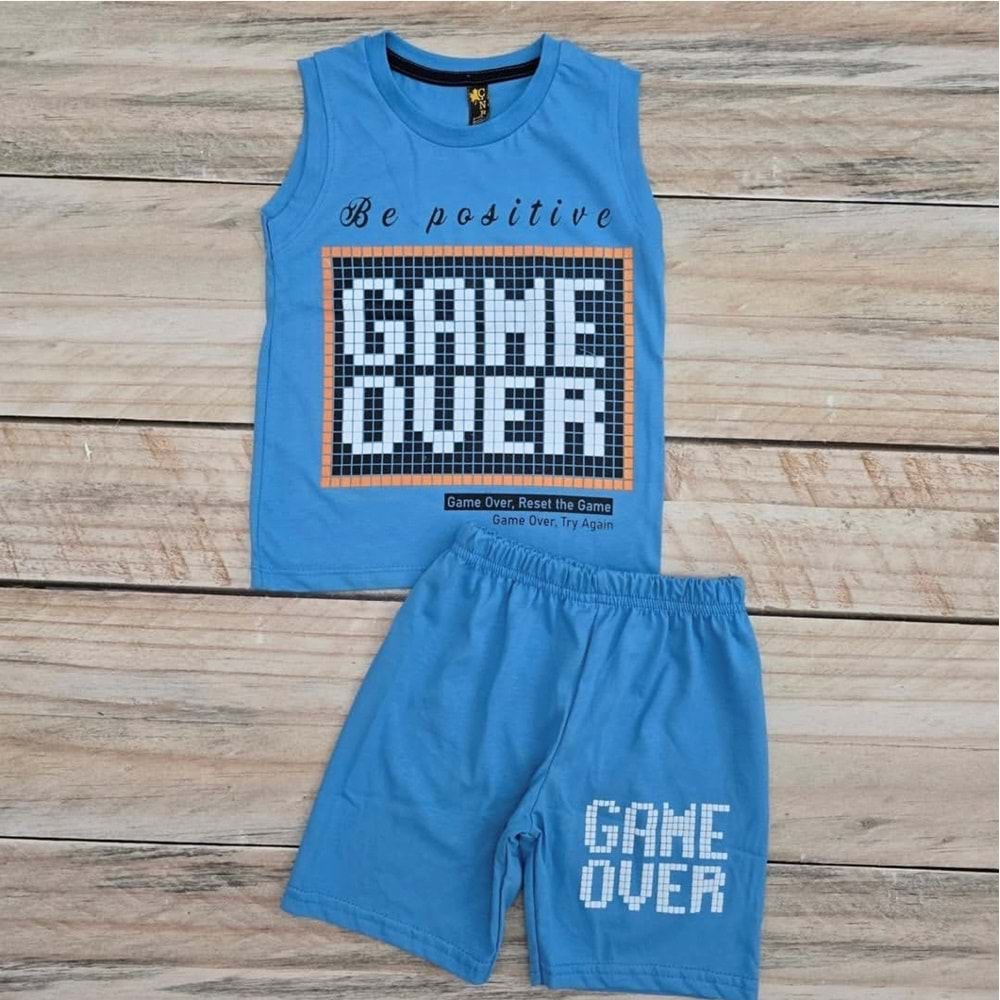 (3-7) Yaş ÇNR GAME OVER ASKILI ŞORTLU TAKIM - MAVİ - 6 YAŞ