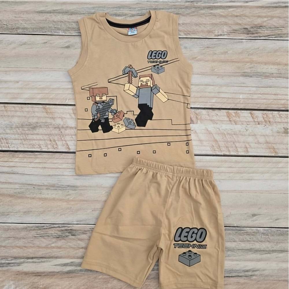 (3-7) Yaş ÇNR LEGO ASKILI ŞORTLU TAKIM - KREM - 3 YAŞ