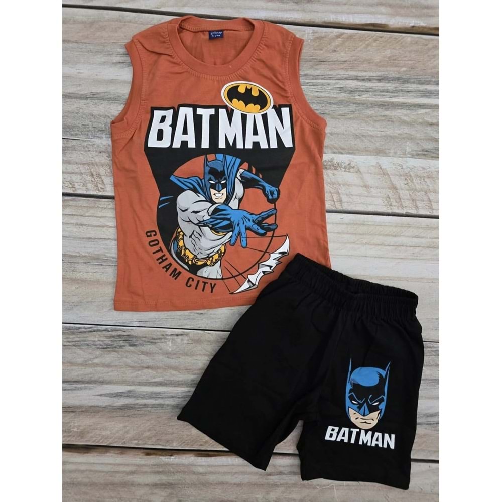 (3-8) Yaş BONCUK BATMAN DESENLİ ASKILI ŞORTLU TAKIM - KİREMİT - 5 YAŞ