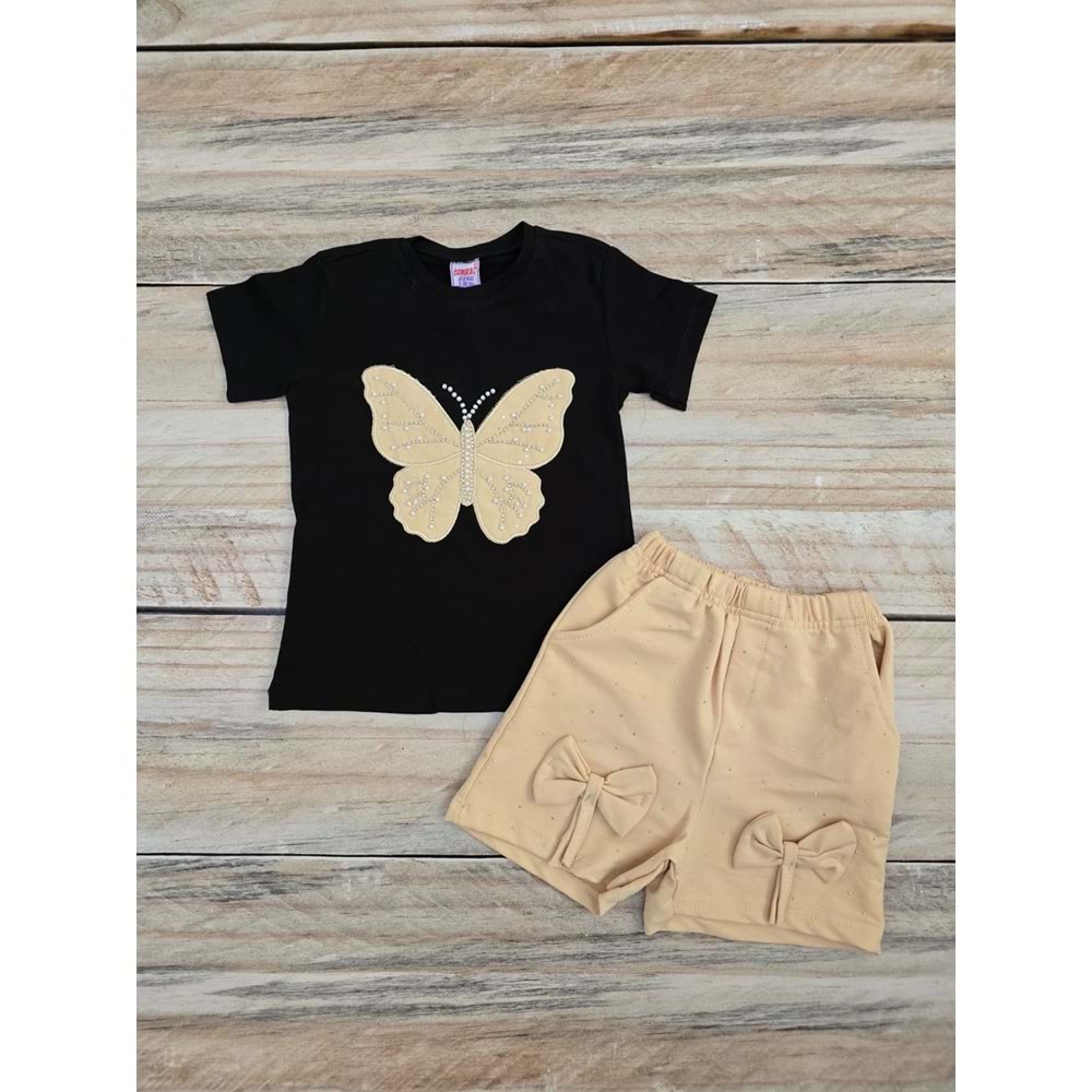 (3-10) Yaş Tİ-DU KIDS KELEBEK NAKIŞLI ŞORTLU TAKIM - SİYAH - 10 YAŞ