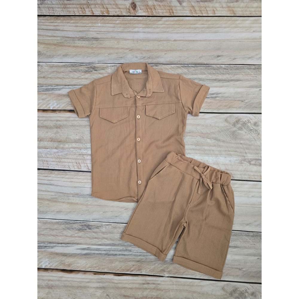 (11-15) Yaş KOKTEYL KIDS GÖMLEKLİ ŞORTLU TAKIM - KREM - 15 YAŞ