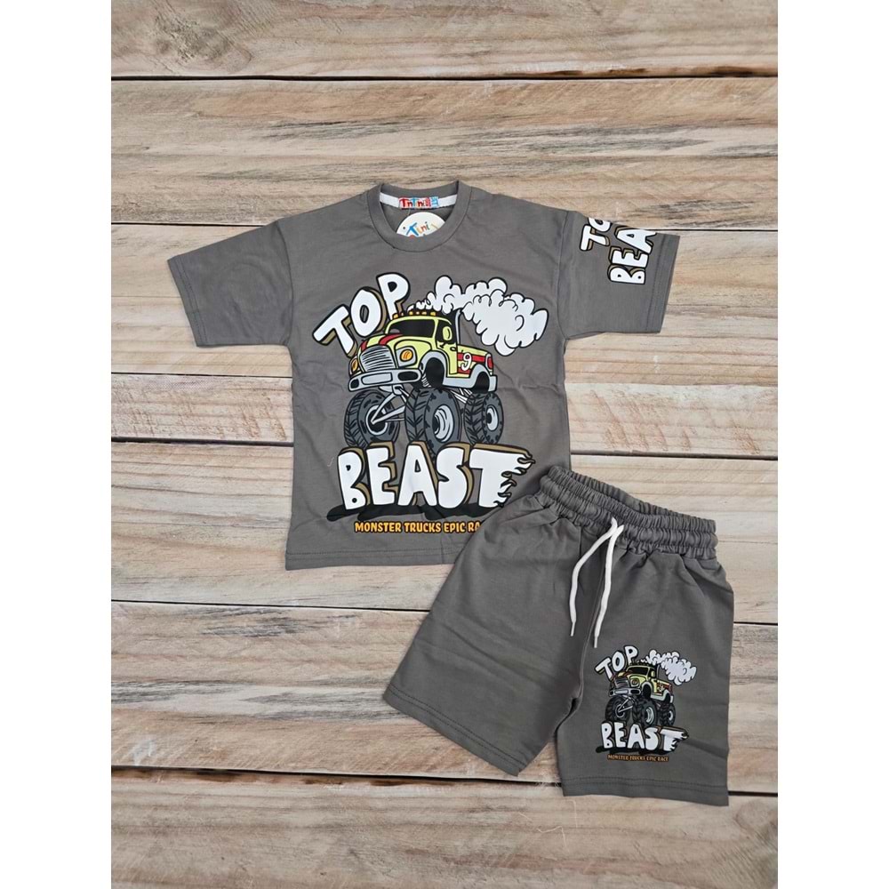 (3-10) Yaş TİNTİNİ TOP BEAST DESENLİ ŞORTLU TAKIM - GRİ - 6-7 YAŞ