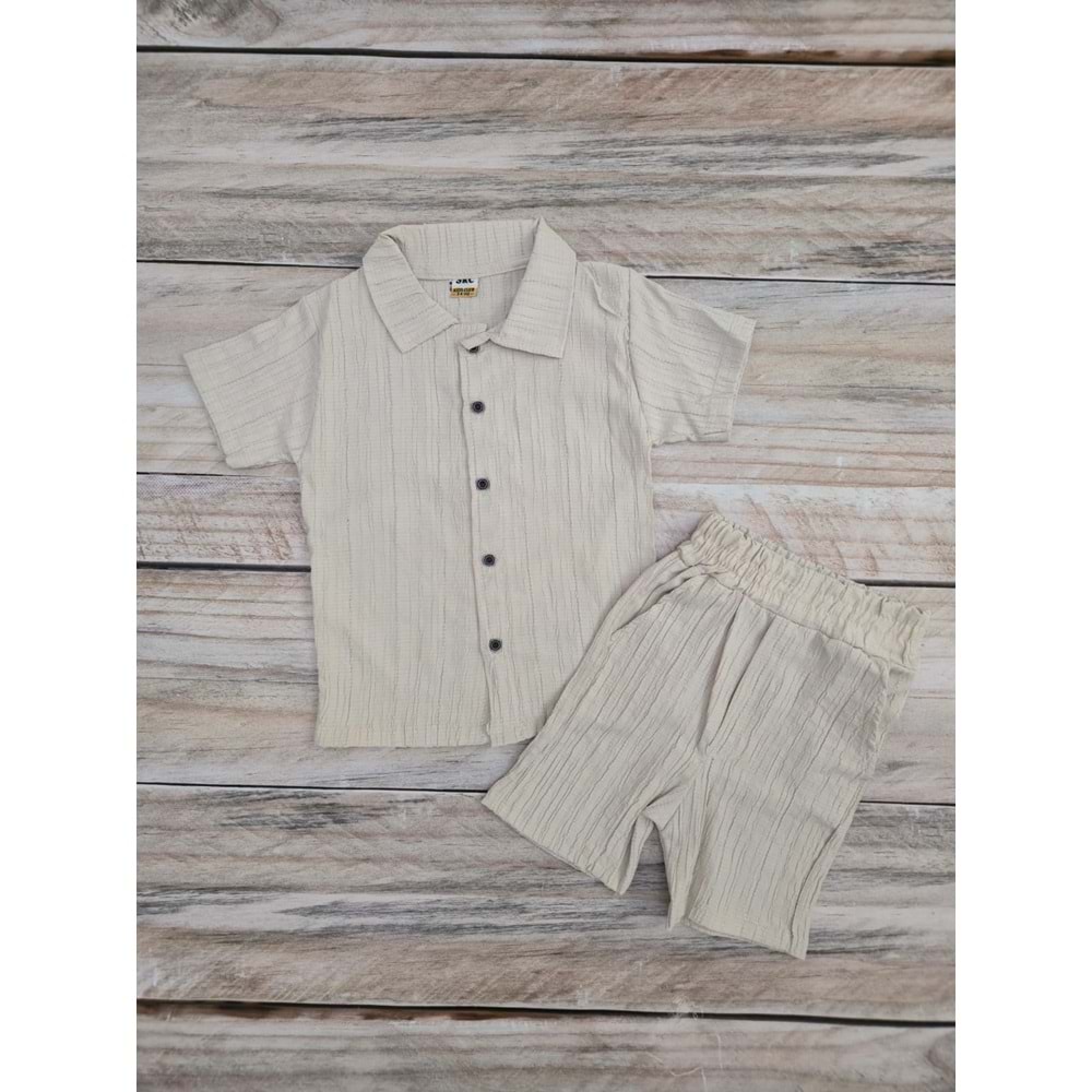 (3-10) Yaş SRC KIDS GÖMLEKLİ ŞORTLU TAKIM - KREM - 5-6 YAŞ